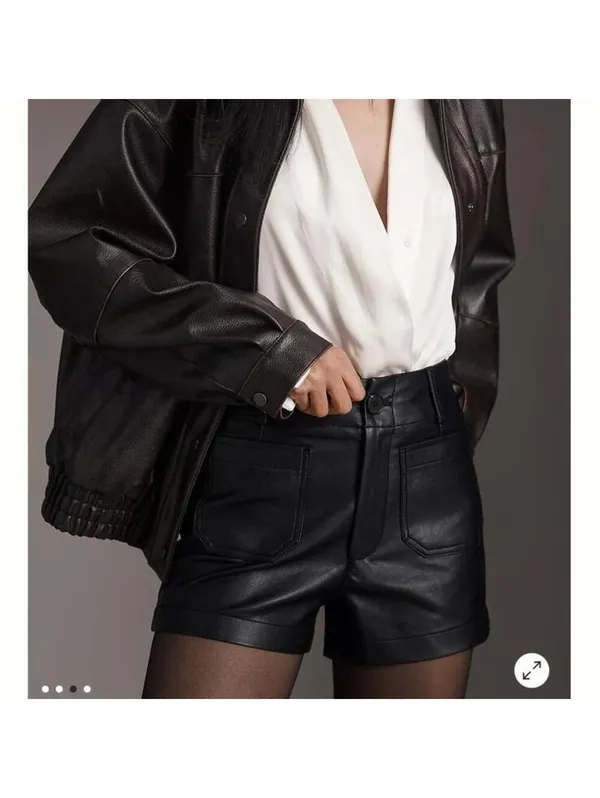 Anthropologie Maeve The Colette Black High Rise Faux Leather Shorts Women’s 32 - Image 13