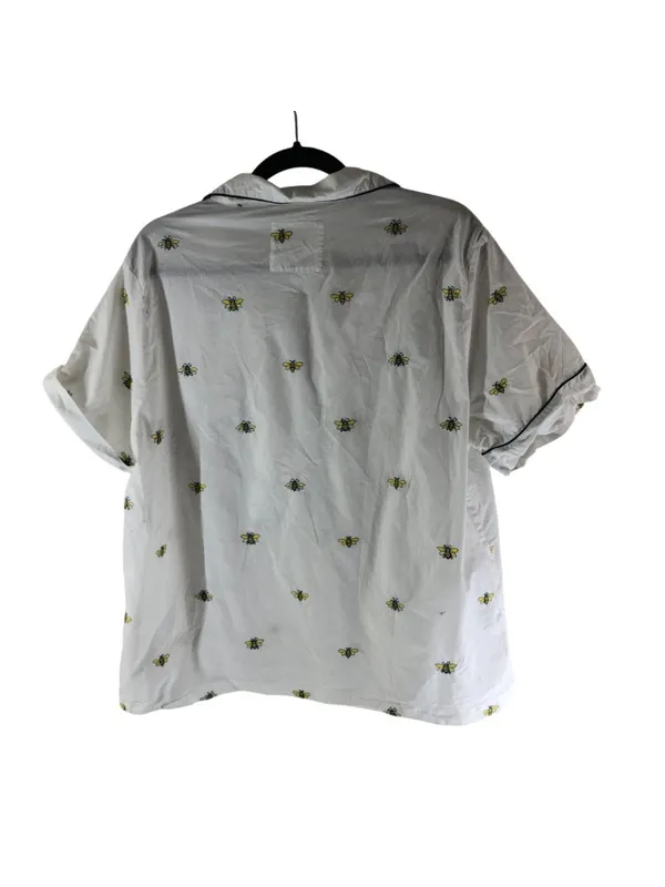 Printfresh "Beekeeper" Pajama Top Organic Cotton Poplin Short Sleeve White XL - Image 2