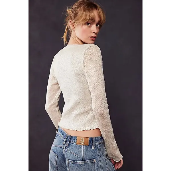 NWT Free People Late Night Disco Layering Top Sequin White Snowing Combo - Image 3