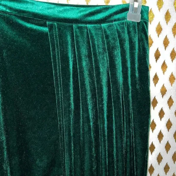 Boho Asymmetrical Velvet High Waisted Bodycon Draped Maxi Skirt Dark Green S - Image 3