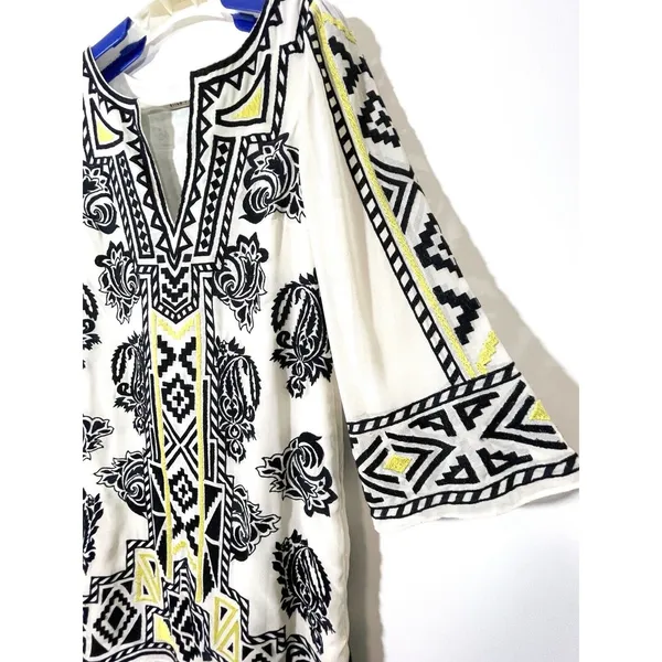 Alice + Olivia Woman's Lowell Embroidered Shift Mini Dress Size XS Ivory Black - Image 5