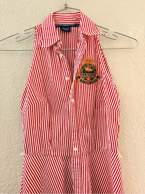 Ralph Lauren Sport red and white striped halter-style sleeveless shirt dress 2 - Image 4