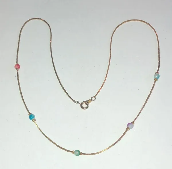 Vintage Gold Tone Multi Color Beaded Classic Retro Boho Dainty Necklace - Image 2