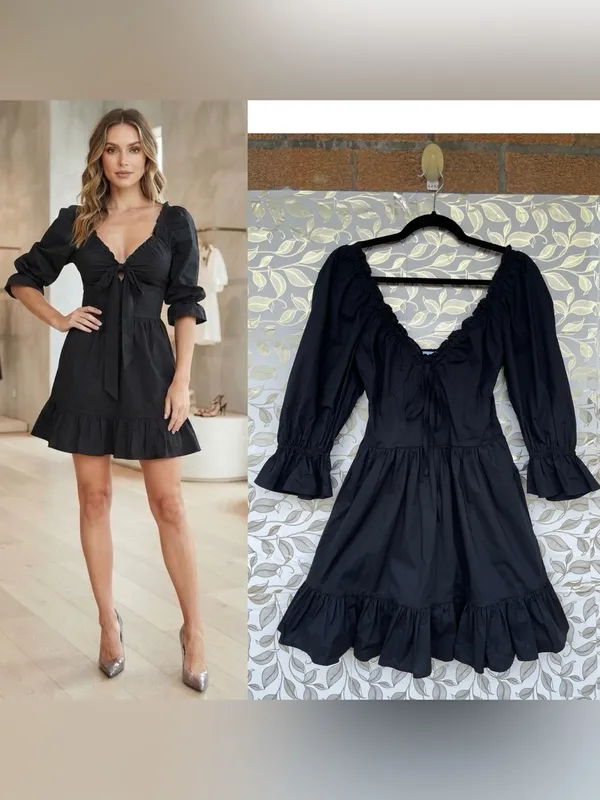 Hill House Black Smocked Mini Dress XS Cotton Whimsigoth Cottagecore - Image 2