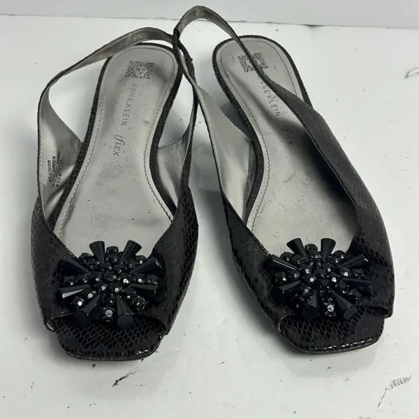 Anne Klein iFlex AK Junior Brown Snakeskin Slingback Kitten Heels Peep Toe 8.5 M - Image 2
