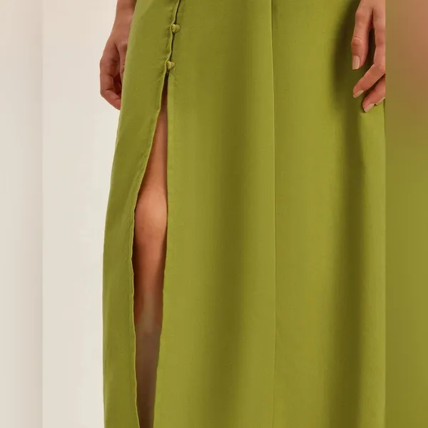 Rihoas Green Square Neck Button Sleeveless Midi Dress - Image 5