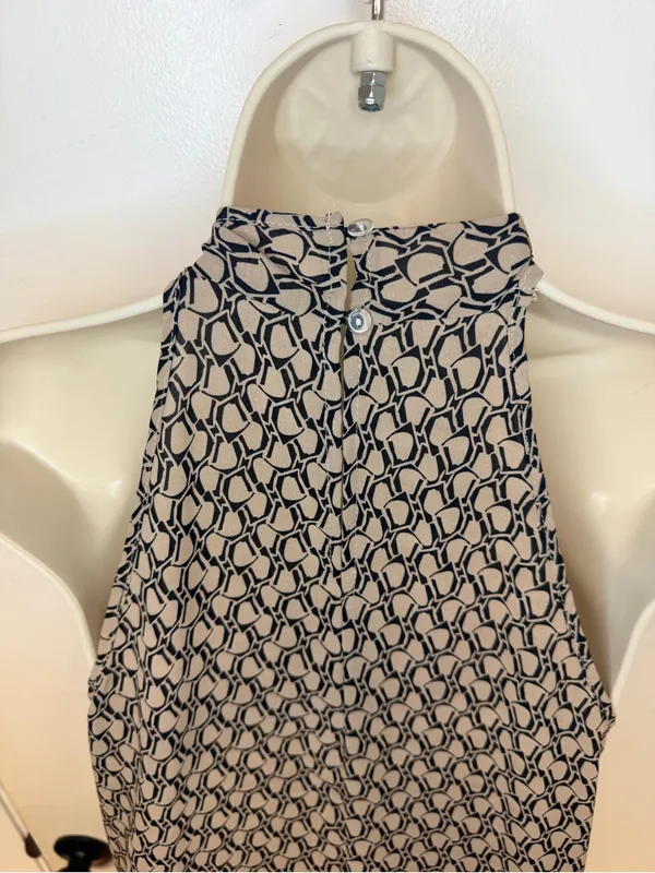 EMERY ROSE Size S Halter Mini Dress Beige Black Geometric Print Ruffle Hem - Image 11