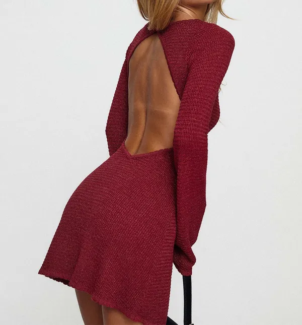 Princess Polly Long Sleeve Knitted Mini Dress Red - Image 2