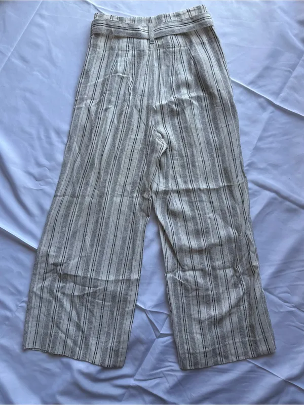 Anthropologie Ett:Twa Mauritius Paperbag Waisted Belted White Black Pants Size 0 - Image 3