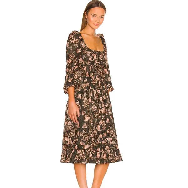Ulla Johnson Isla Dress Womens 4 Green Floral Tiered Puff‎ Sleeve Boho Prairie - Image 2