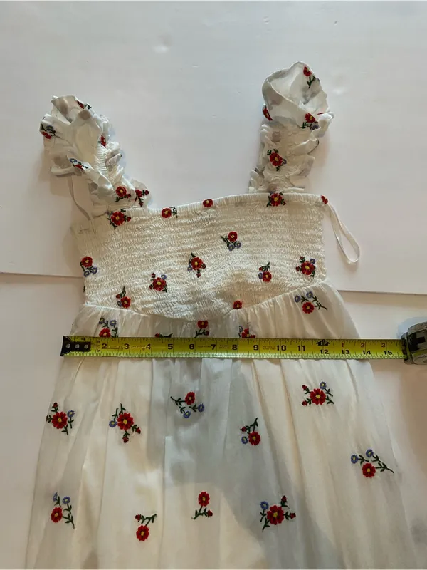 Nobody’s Child White Floral Embroidered Smocked Tiered Maxi Dress Size 2 - Image 4