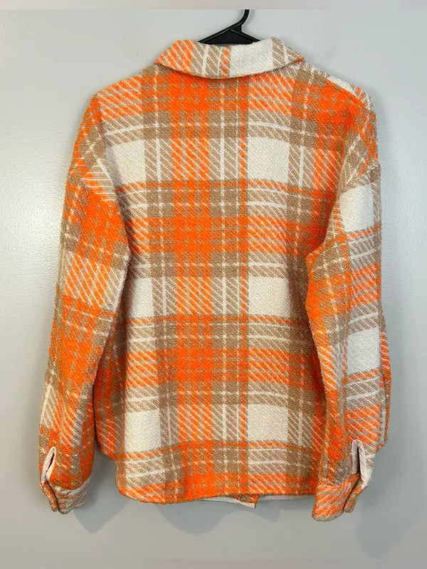 Reserved Orange Plaid Medium Weight Button Down Collared Shirt Size Small - Image 6