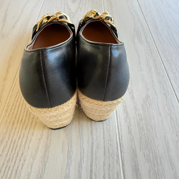 Black Espadrille Wedge Heels w/ Gold Chain – Women’s 38 / 7.5–8 - Image 2
