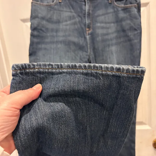 VTG LL Bean Flannel Lined Jeans Womens 14 Classic Fit Red‎ Plaid Stretch Denim - Image 4