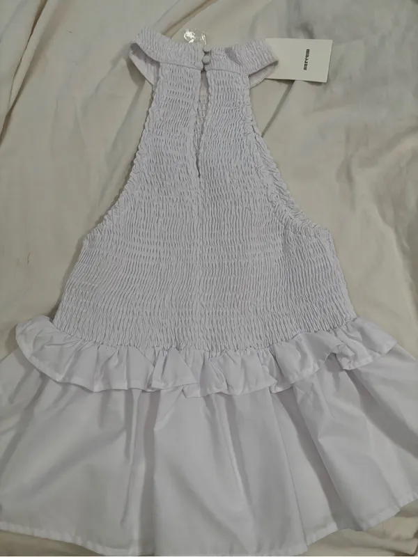 Aureum White Smocked Halter Ruffle Peplum Top Size S NWT 100% Cotton - Image 4