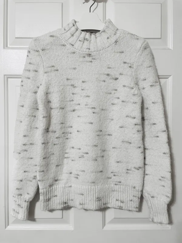 LOFT Fuzzy Mock Neck Sweater Medium White Ivory Speckled Soft Knit Cozy Pullover - Image 2