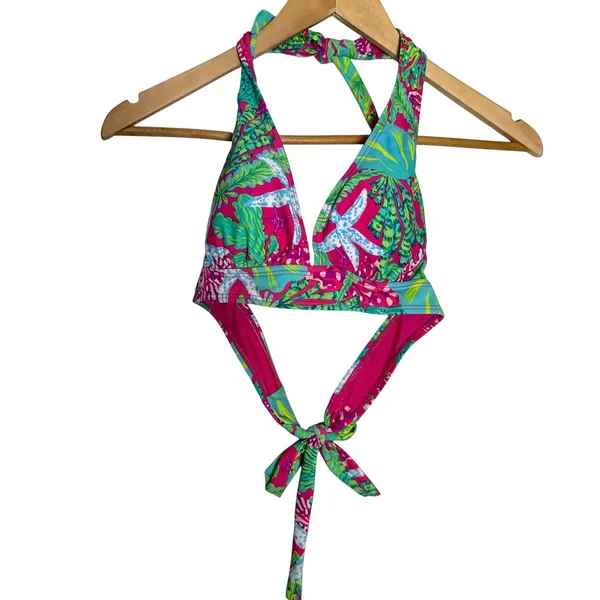 Stella Parker Pink Green Starfish Print 2 Piece Halter Swim Skirt Bikini Set M - Image 8