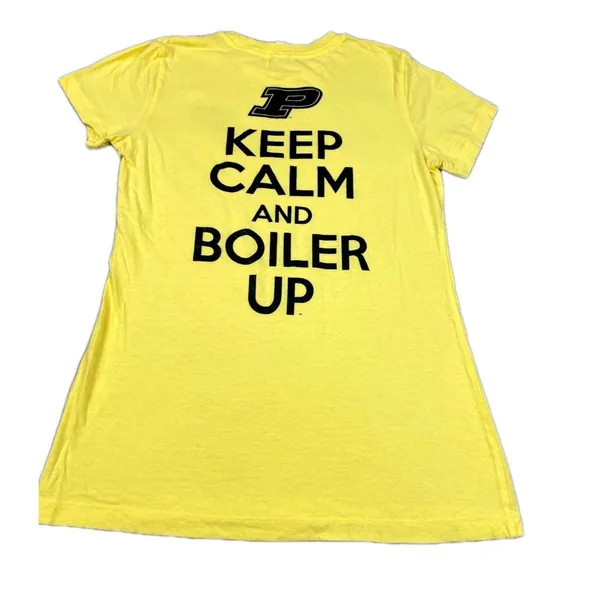Purdue Keep Calm and Boiler Up T-Shirt Womens Medium Yellow Graphic Pullover - Image 6