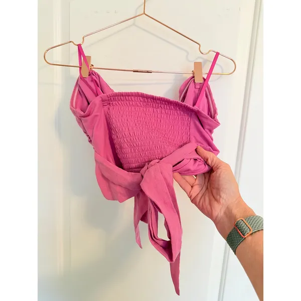 Anthropologie Strapless Wrap Top Women Size M Pink Rose New Boho Ruffle‎ Crop - Image 9