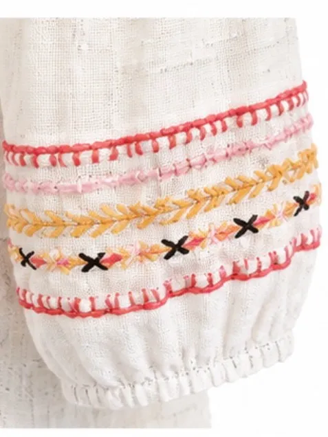 A’COS&A White Embroidered Boho Cotton Blouse – Listed Size Medium - Image 5