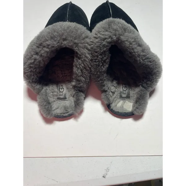 UGG Coquette Slippers Womens Black Grey Suede Sheepskin Fur Slides Loungewea 6.5 - Image 4