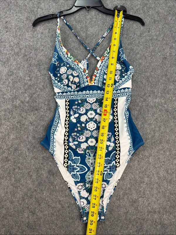 Cupshe Blue Floral Lace-Up One Piece Swimsuit - Image 3