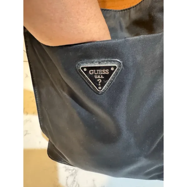 vintage black Guess triangle logo nylon shoulder crossbody bag 90s early Y2K - Image 4