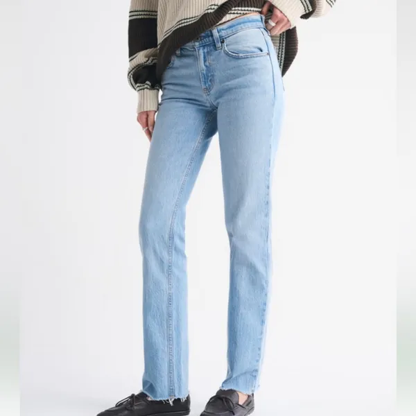 Abercrombie & Fitch Curve Love Mid Rise Straight Raw Hem Jean - Image 9