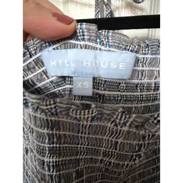 Hill House Home The‎ Athena Nap Dress Blue Grey Plaid Smocked Mini Dress XS - Image 7