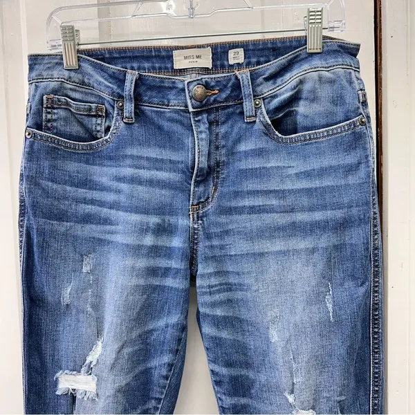 Miss Me straight leg distressed denim jeans raw hem women's 29 x 27 M2182ST - Image 2