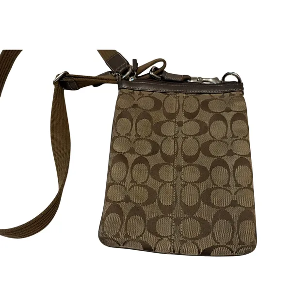 Vintage Coach Signature Stripe Crossbody Bag Brown Canvas Swingpack - Image 3