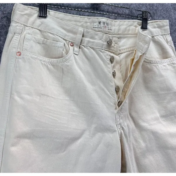 Free People We The Free Jeans Womens 27 Cream Tapered Leg Five Pocket Raw‎ Hem - Image 3