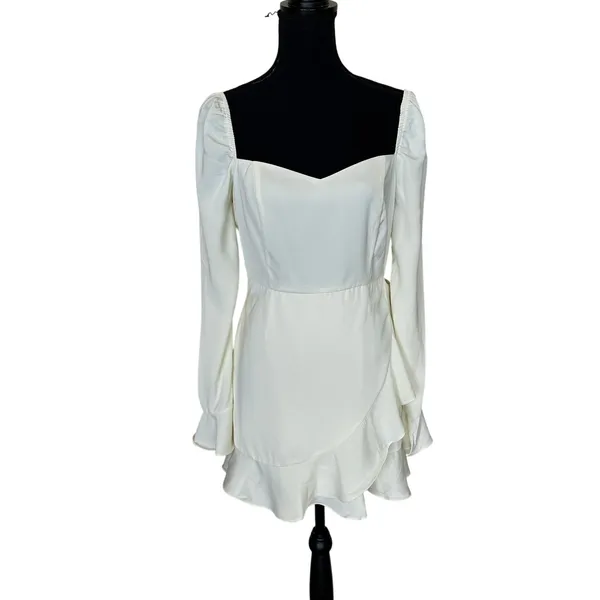 Revolve White Mini Wrap Dress MEDIUM Romantic Ruffle Bridal More to Come $84 NEW - Image 3