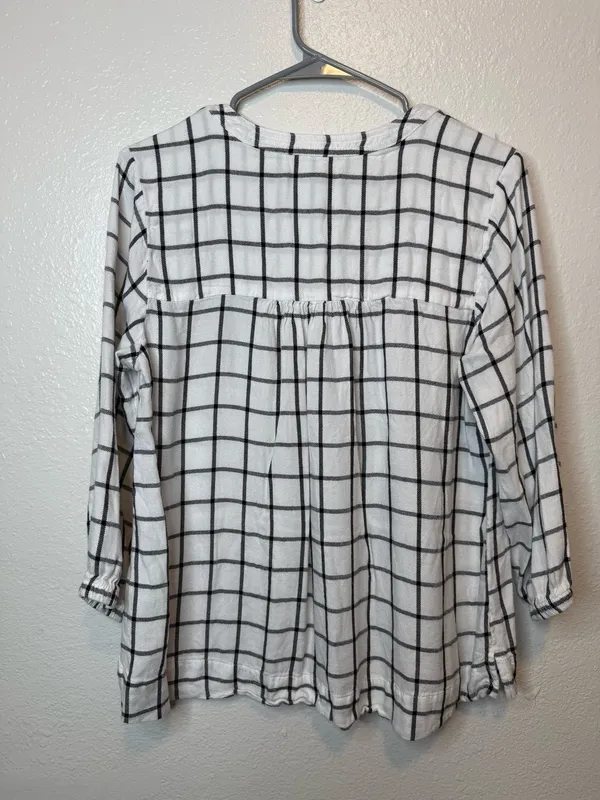 Wrangler Black and White Plaid Babydoll Blouse 3/4 Sleeve V-Neck Size Medium - Image 7