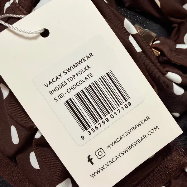 Vacay Swimwear Rhodes Polka Dot Bikini Top Chocolate Brown White Small NWT - Image 7