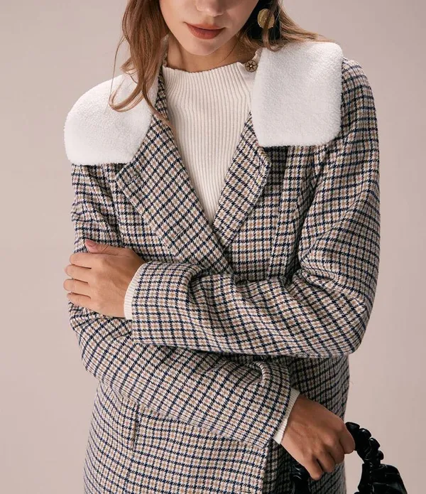 Rihoas Khaki Lapel Single Breasted Plaid Blazer - Image 4