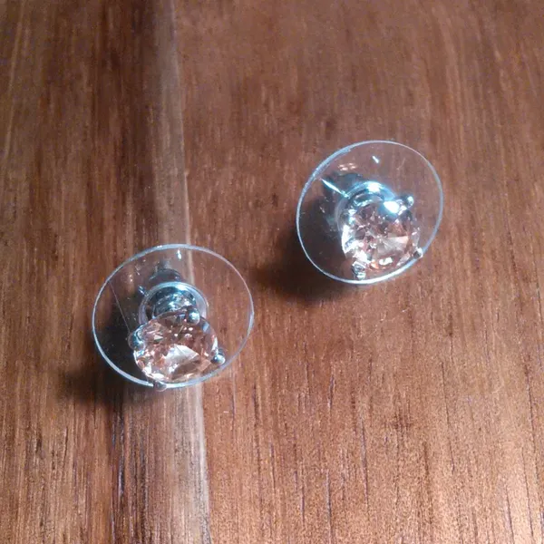 Simulated Champagne Diamond Stainless Steel Solitaire Stud Earrings - Image 3