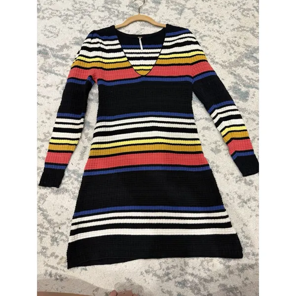 Free People Gidget Sweater Dress Striped Ribbed Puff Sleeve Mini Dress - Image 3