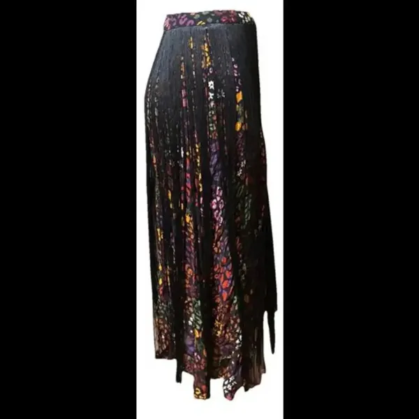 Farm Rio Hippie Boho Y2K Multicolor Floral‎ Midi Skirt W/ Black Fringe - Image 8