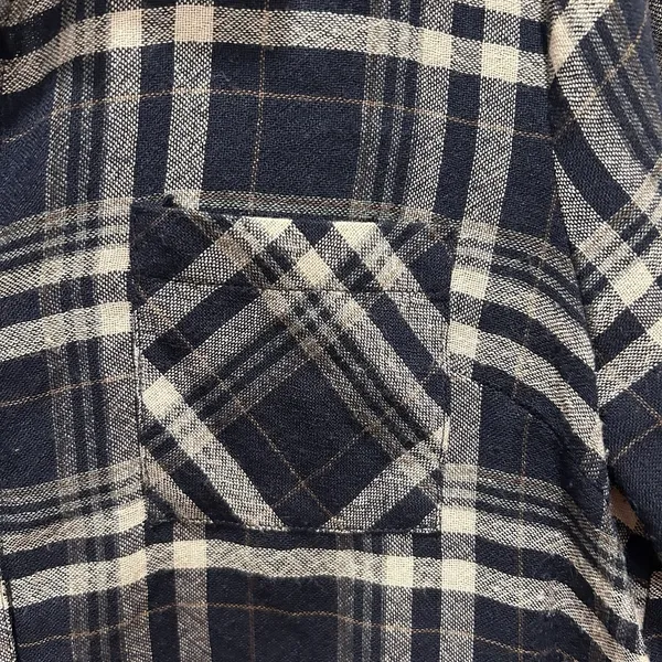 Hem & Thread Navy Blue Plaid Mixed Media Knit‎ Back Flannel Shirt Womens Large - Image 2