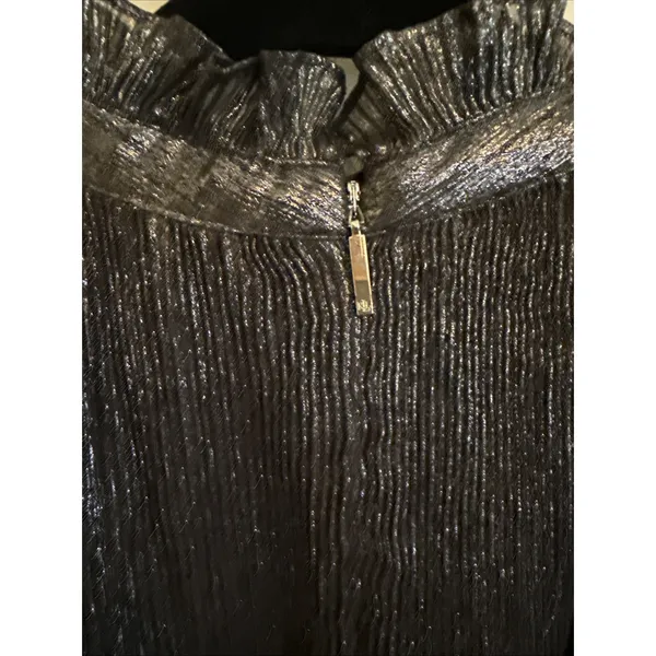 Lauren Ralph Lauren Black Metallic Cold Shoulder Blouse Accordion‎ Plissé Small - Image 5