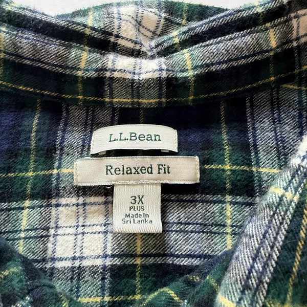 LL Bean Scotch Plaid Cotton Flannel Button Shirt Relaxed Fit 3X Green White - Image 9