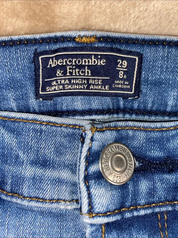 Abercrombie & Fitch Medium Blue High Waist Skinny Jeans with Frayed Hem - Image 2