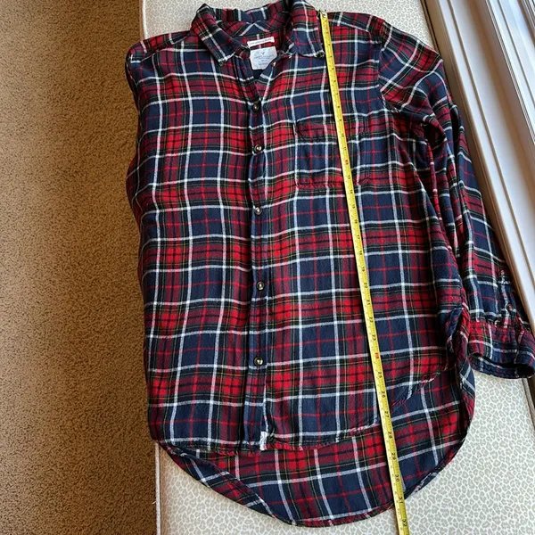American Eagle Ahh-amazingly Soft Boyfriend Fit Red & Blue Plaid Shirt Sz L - Image 12
