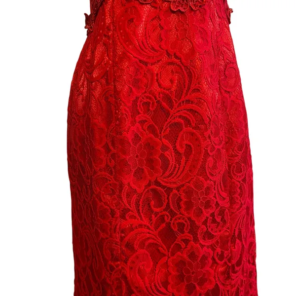 Swing Red Floral Lace Illusion Prom Gown Size 6 - Image 16