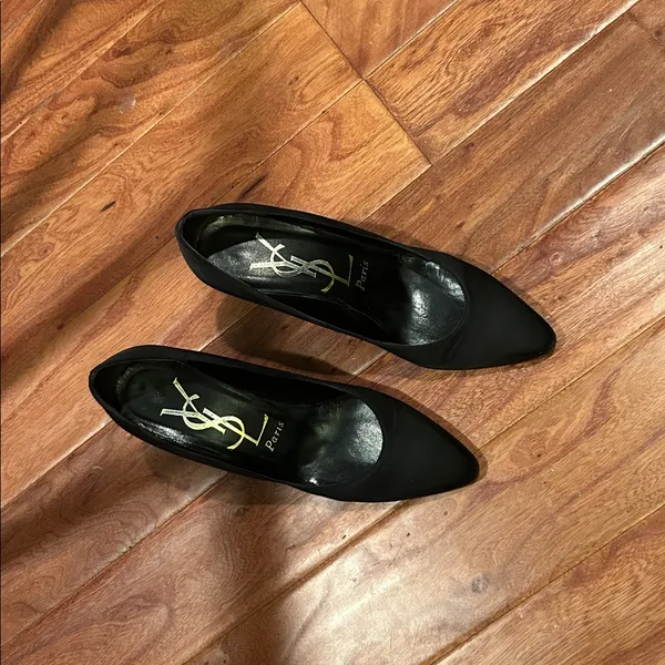 Authentic YSL Black Satin Heels Size 6.5 - Image 2