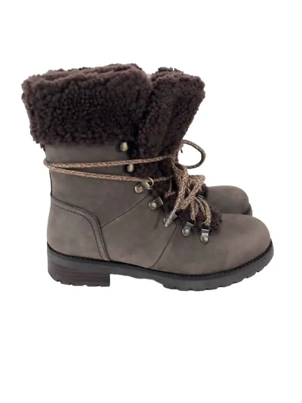 UGG Fraser Exposed Fur Stout Water-resistant Leather Combat Boots Size 7.5 Women - Image 5