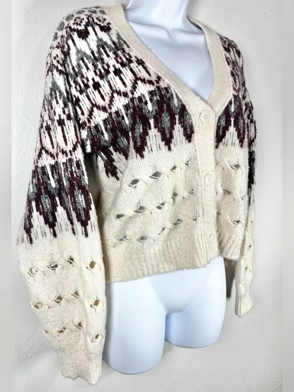 Steve Madden - Irisa Fair Isle Cable Knit Cardigan Size XS - Image 4