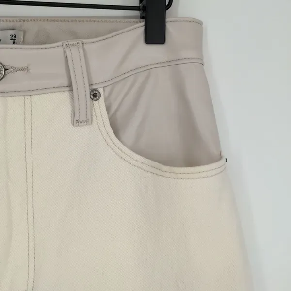 Abercrombie & Fitch Women's 90s Straight Ultra High Rise Cream Faux Leather Jean - Image 7