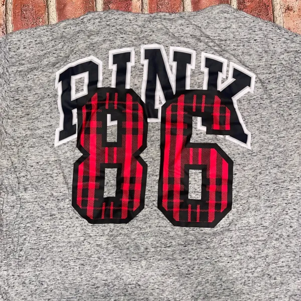 PINK - Victoria's Secret Pre-Owned Campus Tee Long Sleeve Gray 86 Plaid Size M - Image 3
